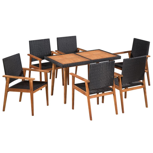 5 Piece Outdoor Dining Set Poly Rattan Black and Brown