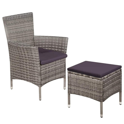 Outdoor Chair and Stool with Cushions Poly Rattan Brown