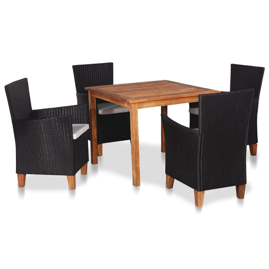 5 Piece Outdoor Dining Set Poly Rattan Black and Brown