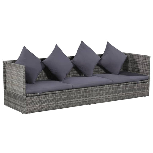 Outdoor Sofa with Cushion and Pillow Poly Rattan Black