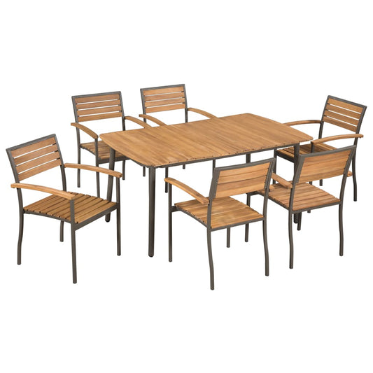 5 Piece Outdoor Dining Set Solid Acacia Wood and Steel