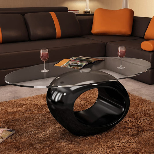 Coffee Table with Oval Glass Top High Gloss Gray