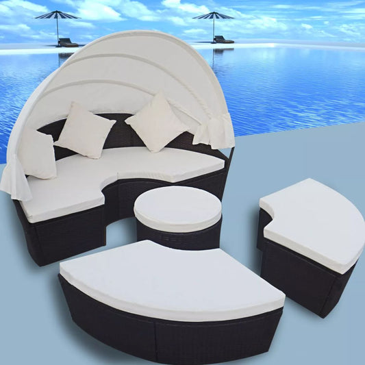 4 Piece Outdoor Lounge Set with Cushions Poly Rattan Gray