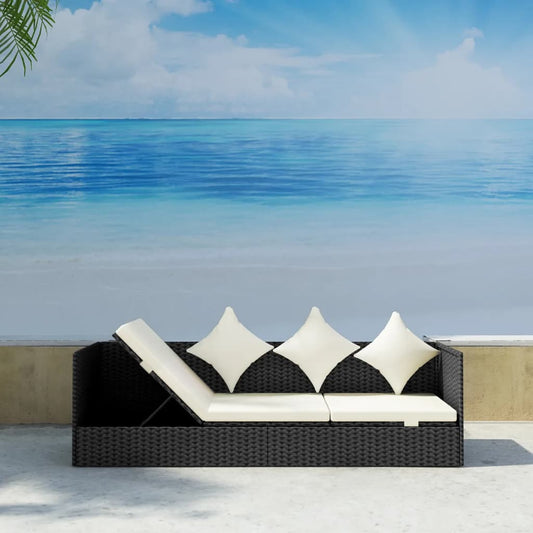 Outdoor Sofa with Cushion and Pillow Poly Rattan Black