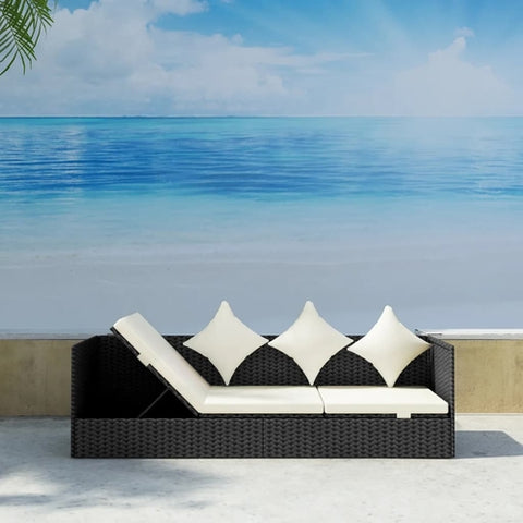 Outdoor Sofa with Cushion and Pillow Poly Rattan Black