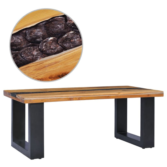 Coffee Table 39.3"x19.6"x15.7" Solid Teak Wood and Lava Stone