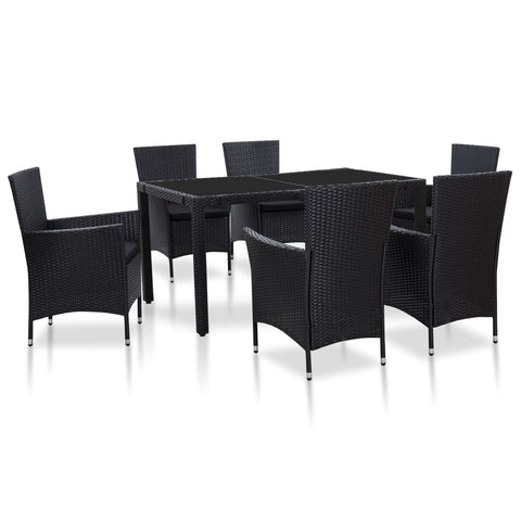 7 Piece Outdoor Dining Set Poly Rattan Black