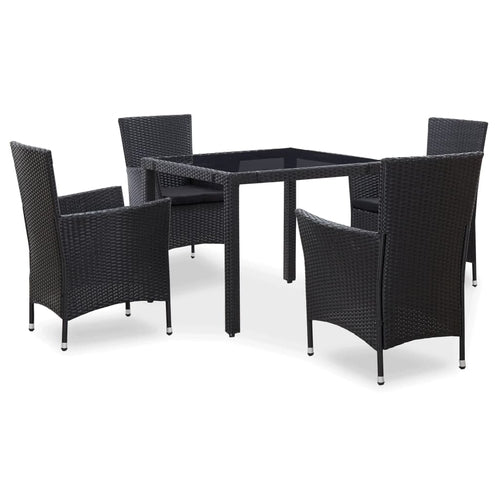 7 Piece Outdoor Dining Set Poly Rattan Black