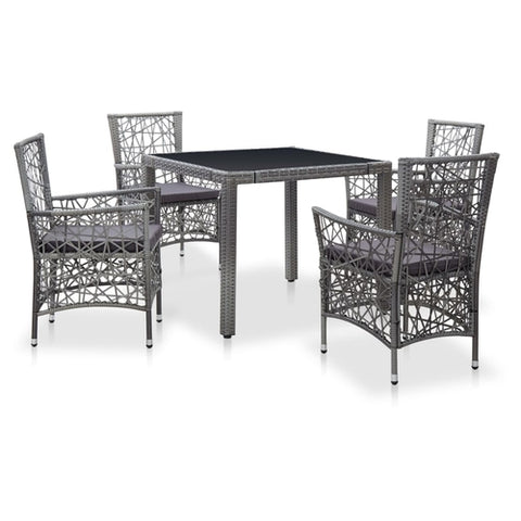 9 Piece Outdoor Dining Set Poly Rattan Gray