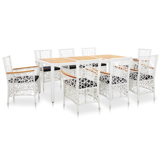 9 Piece Outdoor Dining Set Poly Rattan White