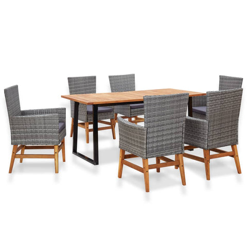 7 Piece Outdoor Dining Set Poly Rattan and Acacia Wood Black