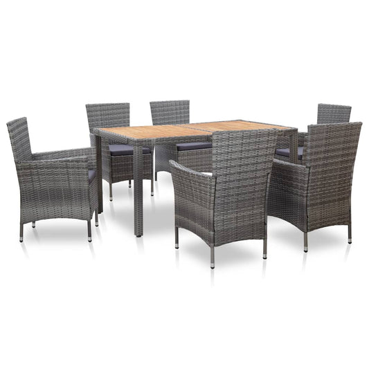 9 Piece Outdoor Dining Set with Cushions Poly Rattan Gray