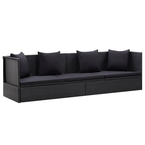 Outdoor Sofa with Cushion and Pillow Poly Rattan Black