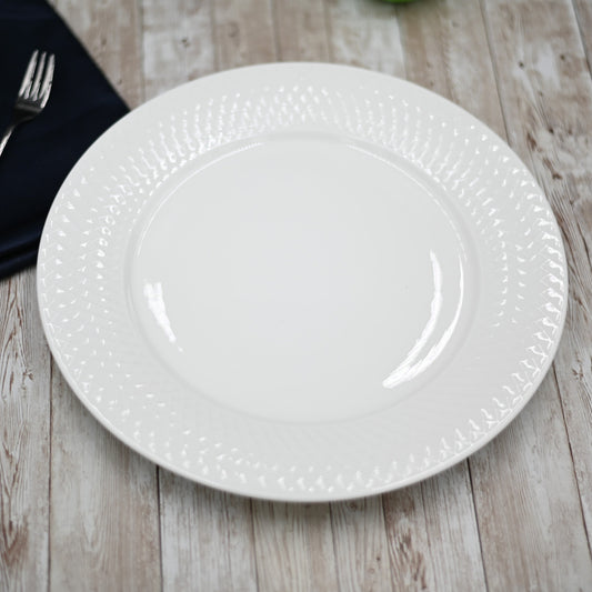 White Dinner Plate With Embossed Wide Rim 10" inch | Set Of 6 In Gift