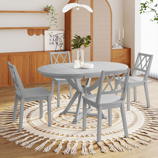 Mid-Century 5-Piece Extendable Round Dining Table Set with 15.7"