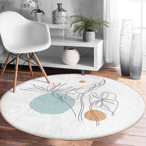 Abstract Round Rug, Abstract Non Slip Washable Area Rug, Living Room