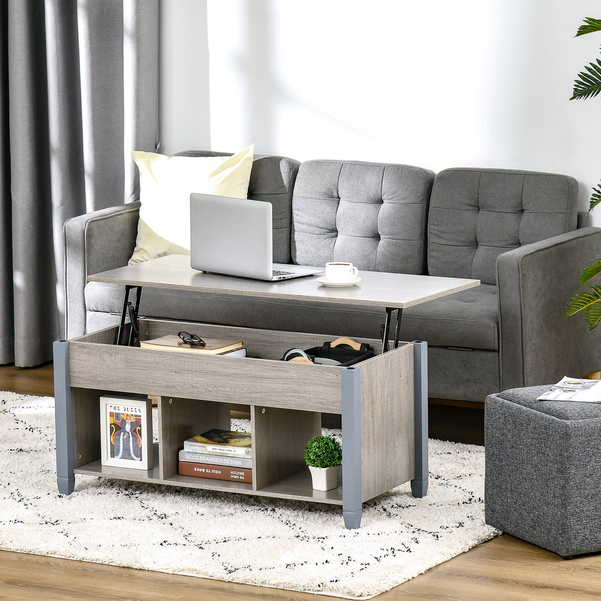 HOMCOM Lift Top Coffee Table with Hidden Storage Compartment and 3