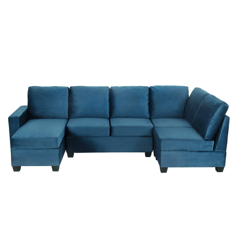 138*57" Modern L shape Sectional Sofa, 6-seat Velvet Fabric Couch with