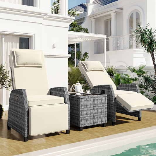 Outdoor Rattan Two-person Combination With Coffee Table, Adjustable,