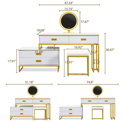 Vanity Table With Movable Side Cabinet and 4-Drawers, Dressing Table With Mirror