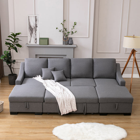 Upholstery Sleeper Sectional Sofa with Double Storage Spaces, 2