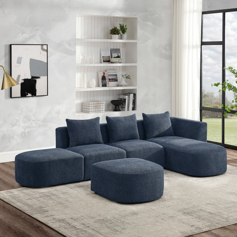 L Shape Sectional Sofa with Right Side Chaise and Ottoman, Modular