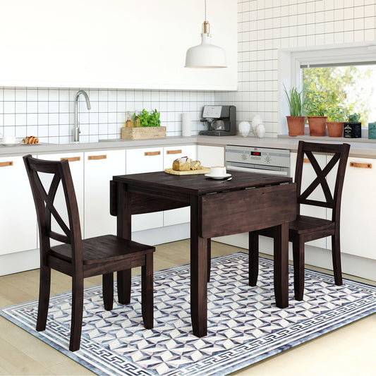 3-Piece Wood Drop Leaf Breakfast Nook Dining Table Set with 2 X-back