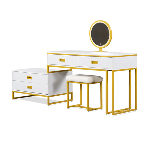 Vanity Table With Movable Side Cabinet and 4-Drawers, Dressing Table With Mirror