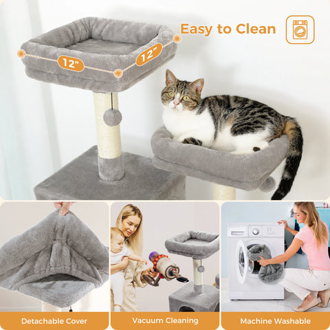 H184CM Large Cat Tower with Sisal Scratching Posts Spacious Condo Perch Stable for Kitten Multi-Level Tower Indoor Cozy Hummocks