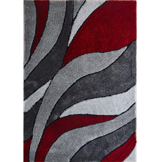 Aria Red & Gray Soft Pile Shaggy Area Rug