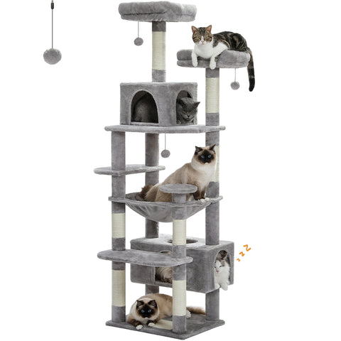 H184CM Large Cat Tower with Sisal Scratching Posts Spacious Condo Perch Stable for Kitten Multi-Level Tower Indoor Cozy Hummocks