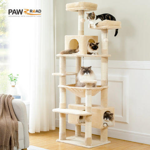 H184CM Large Cat Tower with Sisal Scratching Posts Spacious Condo Perch Stable for Kitten Multi-Level Tower Indoor Cozy Hummocks