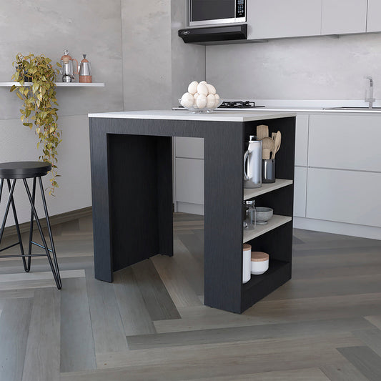 Kitchen Island Doyle, Kitchen, Black / Ibiza Marble Color Finish