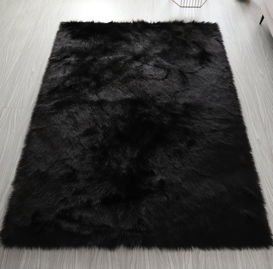 Cozy Ultra Soft Fluffy Faux Fur Black Area Rug