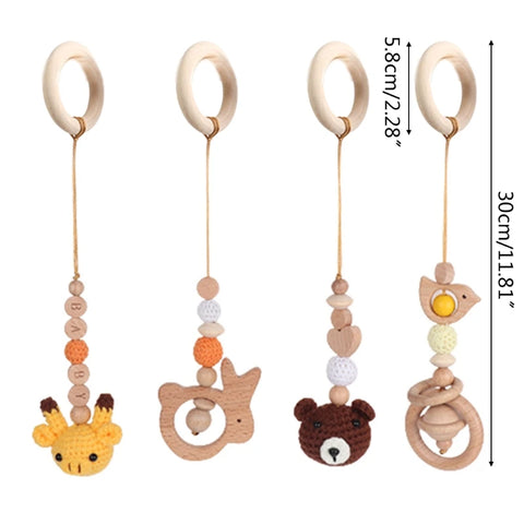 4 Pcs Beech Wood Baby Play Gym Frame Newborn Activity Fitness Rack Hanging Pendants Toys Crochet Rattle Teether Kids Room Decor