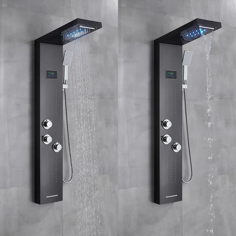 Bathroom LED Light Rain Waterfall Shower Panel Faucet Body Massage Jets Shower Faucet Stainless Steel Tub Spout Shower Column