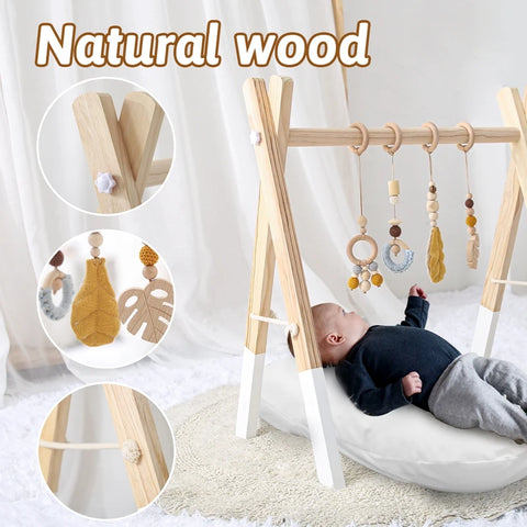 1Set Baby Fitness Frames Baby Gym Mobile Suspension Baby Room Decoration Newborn Baby Activity Accessories Wooden Rattles Toys