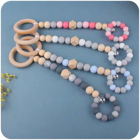 3/4 Pcs Baby Gym Frame Beech Wood Ring Baby Fitness Rack Pendants Silicone Beads Teether Newborn Stroller Rattle Play Gym Toys