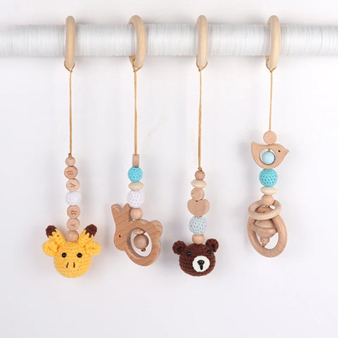 4 Pcs Beech Wood Baby Play Gym Frame Newborn Activity Fitness Rack Hanging Pendants Toys Crochet Rattle Teether Kids Room Decor