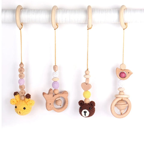 4 Pcs Beech Wood Baby Play Gym Frame Newborn Activity Fitness Rack Hanging Pendants Toys Crochet Rattle Teether Kids Room Decor