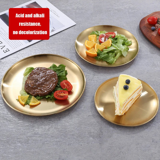 European Style Dinner Plates Dining Plate Serving Dishes Round Plate Cake Tray Western Steak Barbecue Round Tray Kitchen Plates