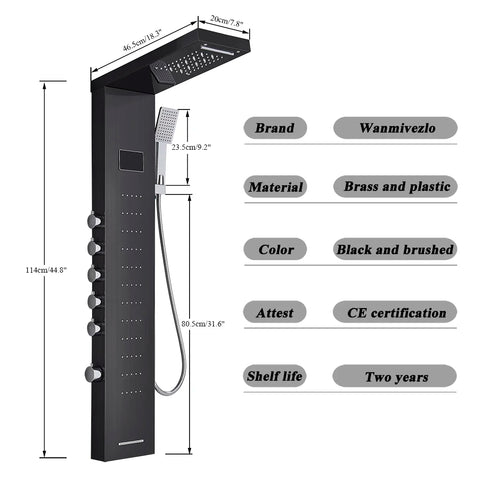 Bathroom LED Light Rain Waterfall Shower Panel Faucet Body Massage Jets Shower Faucet Stainless Steel Tub Spout Shower Column