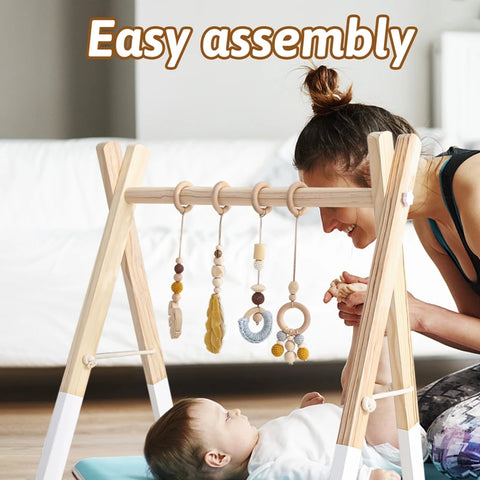 1Set Baby Fitness Frames Baby Gym Mobile Suspension Baby Room Decoration Newborn Baby Activity Accessories Wooden Rattles Toys