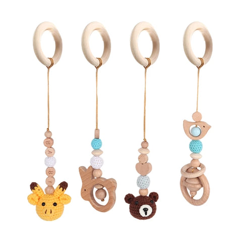 4 Pcs Beech Wood Baby Play Gym Frame Newborn Activity Fitness Rack Hanging Pendants Toys Crochet Rattle Teether Kids Room Decor