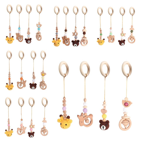 4 Pcs Beech Wood Baby Play Gym Frame Newborn Activity Fitness Rack Hanging Pendants Toys Crochet Rattle Teether Kids Room Decor