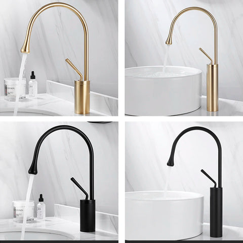 Brushed Gold Basin Faucet Black Faucet Deck Mounted Basin Sink Tap Hot & Cold Mixer Brass Tap for Bathroom