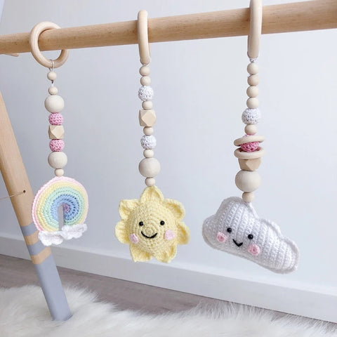 4 Pcs Beech Wood Baby Play Gym Frame Newborn Activity Fitness Rack Hanging Pendants Toys Crochet Rattle Teether Kids Room Decor