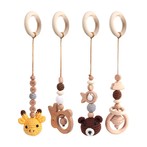 4 Pcs Beech Wood Baby Play Gym Frame Newborn Activity Fitness Rack Hanging Pendants Toys Crochet Rattle Teether Kids Room Decor