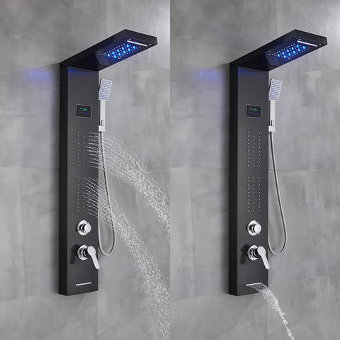 Bathroom LED Light Rain Waterfall Shower Panel Faucet Body Massage Jets Shower Faucet Stainless Steel Tub Spout Shower Column