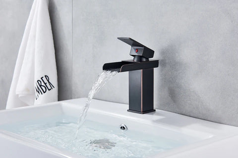 Black Waterfall Bathroom Faucet Basin Vanity Vessel Sinks Mixer Tap Cold And Hot Water Tap Single Hole Bath Sink Faucets Crane